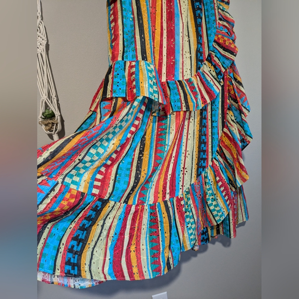 Anthropologie Verb Rainbow Vertical Stripe Ruffle Wrap Skirt M - Picture 7 of 16